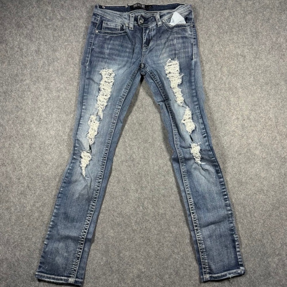 Premiere by Rue21 Womens Distressed Skinny Jeans Blue Medium Wash Size 5/6 26x27